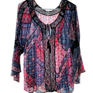 Jessica Simpson Pink and Blue Patterned Blouse